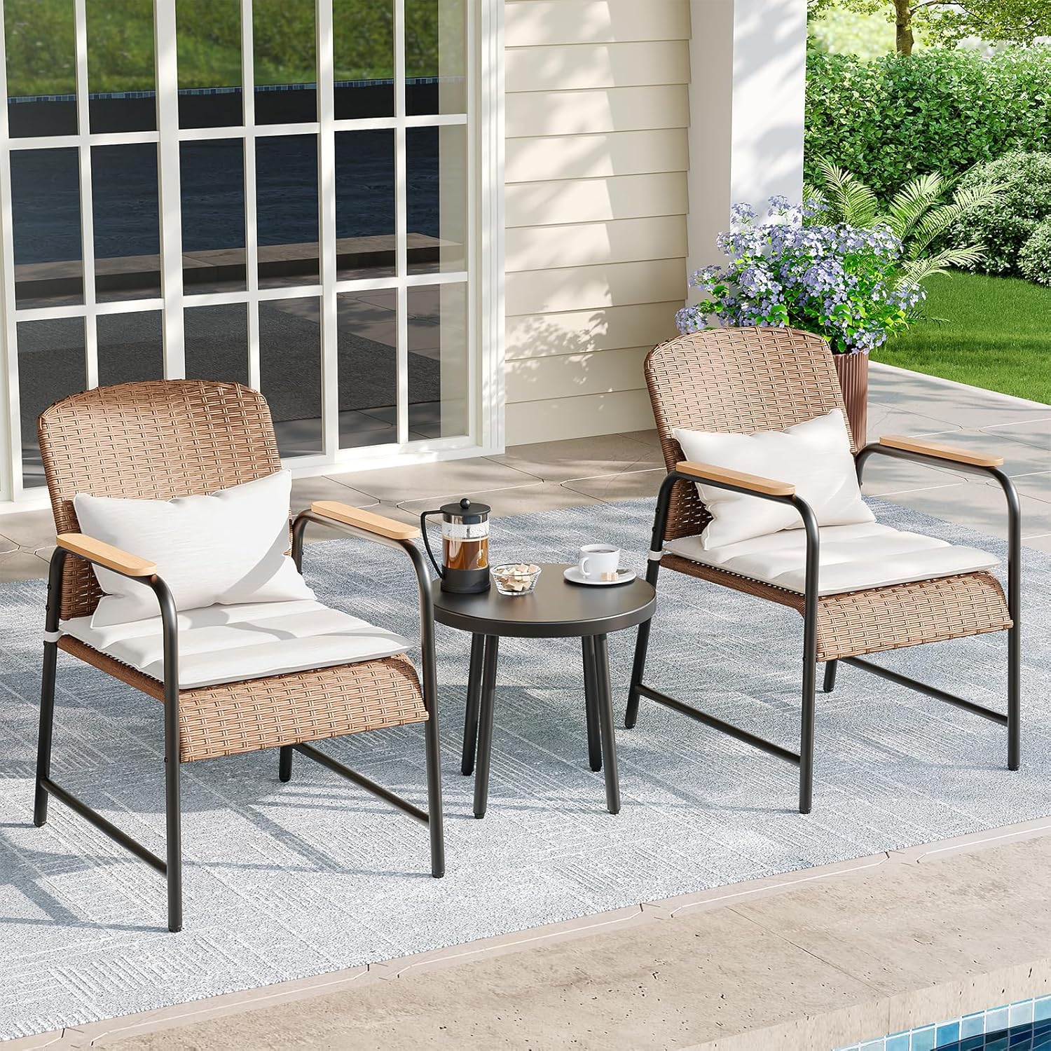 3-Piece Outdoor Bistro Set with Side Table