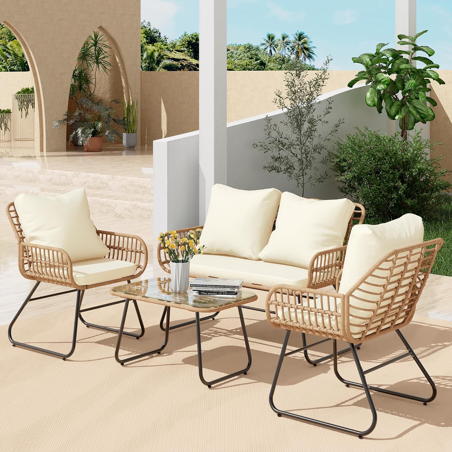 4-Piece Wicker Outdoor Patio Furniture Set