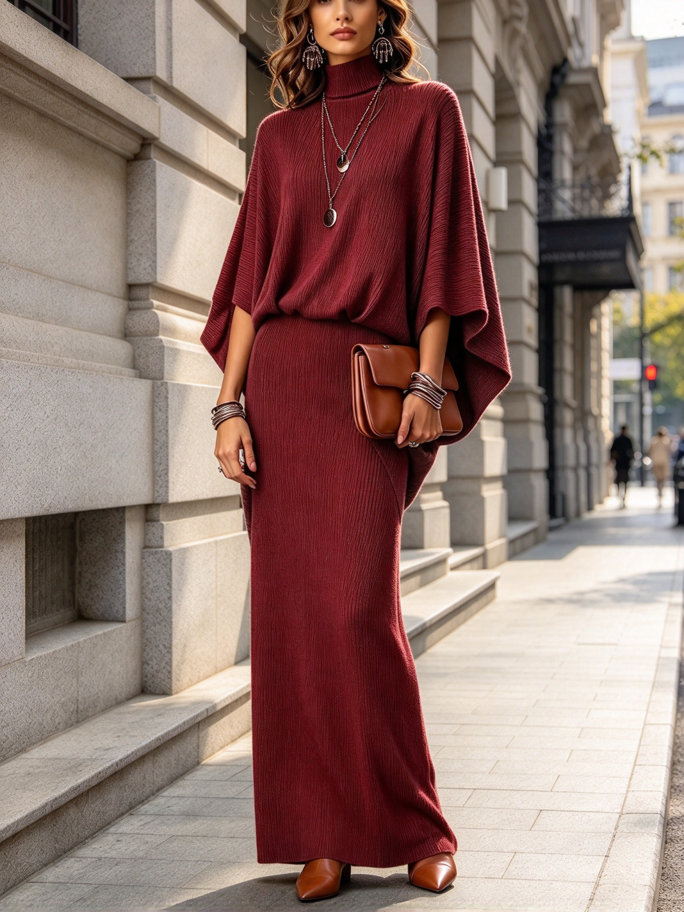 Batwing Sleeve Top And Long Skirt Set