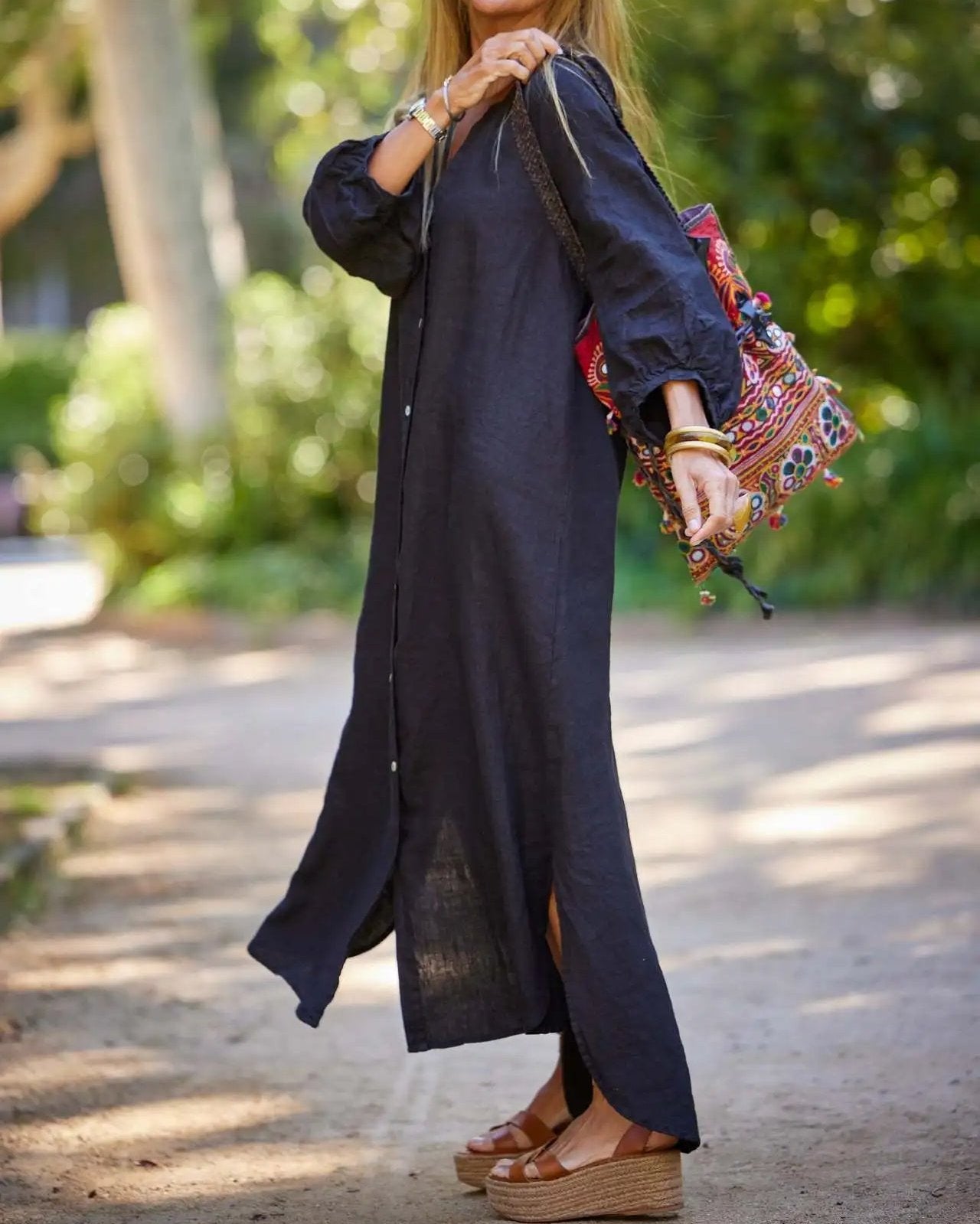 Casual long-sleeved cardigan Maxi dress