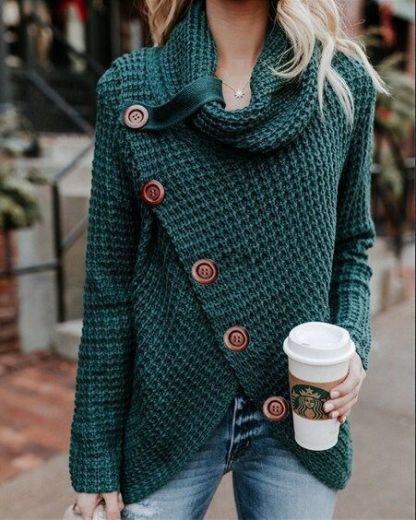 Women's Chunky Turtleneck Long Sleeve Asymmetric Hem Loose Knit Pullover Sweaters