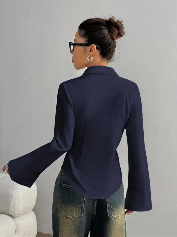 Women's Slim-Fit Button-Down Long-Sleeved Casual Shirt, Suitable for Daily Commuting