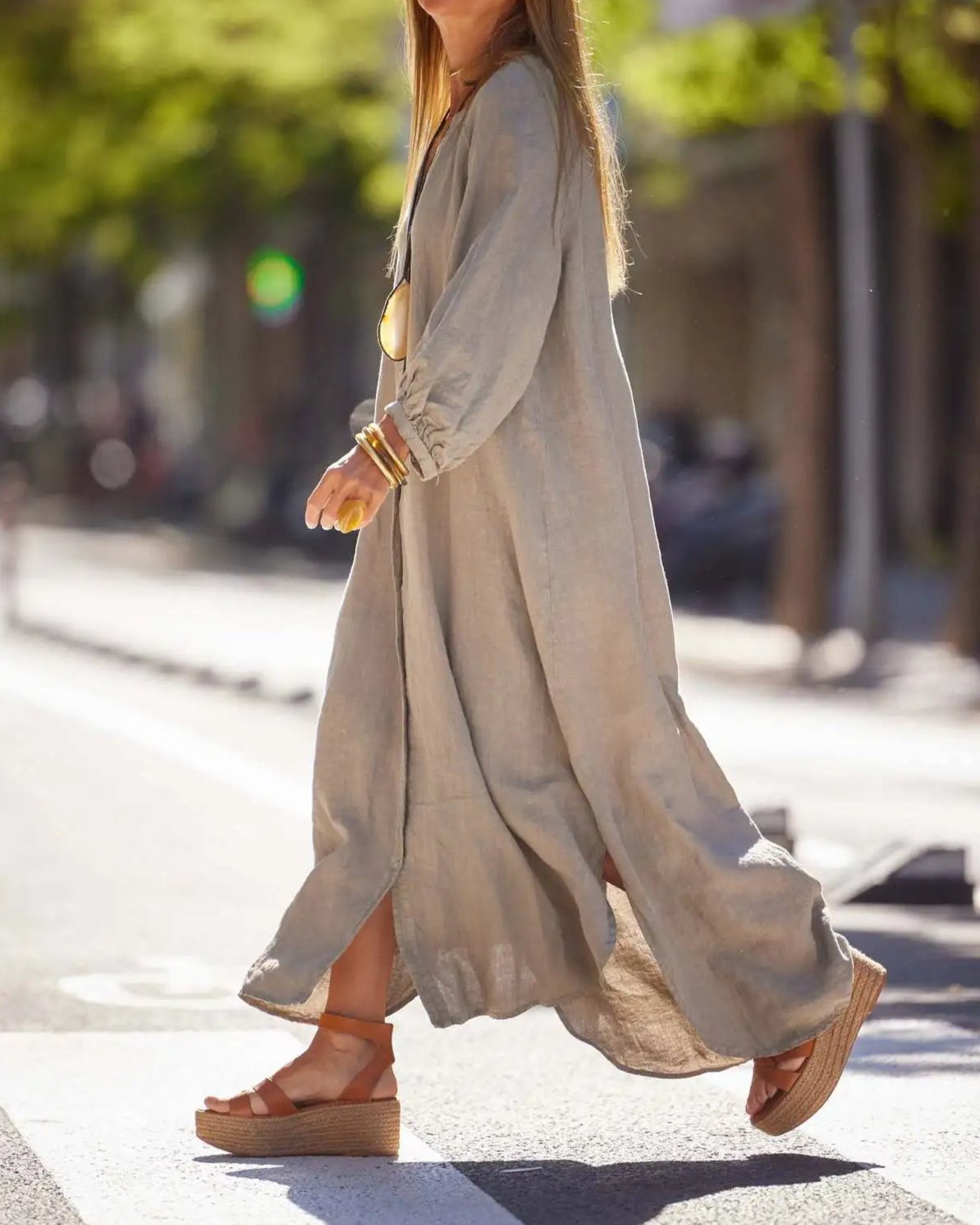 Casual long-sleeved cardigan Maxi dress