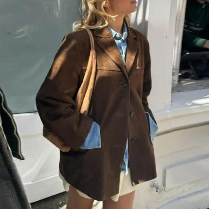 2025 Women's faux leather jacket plus size button down coat casual casual outerwear for winter