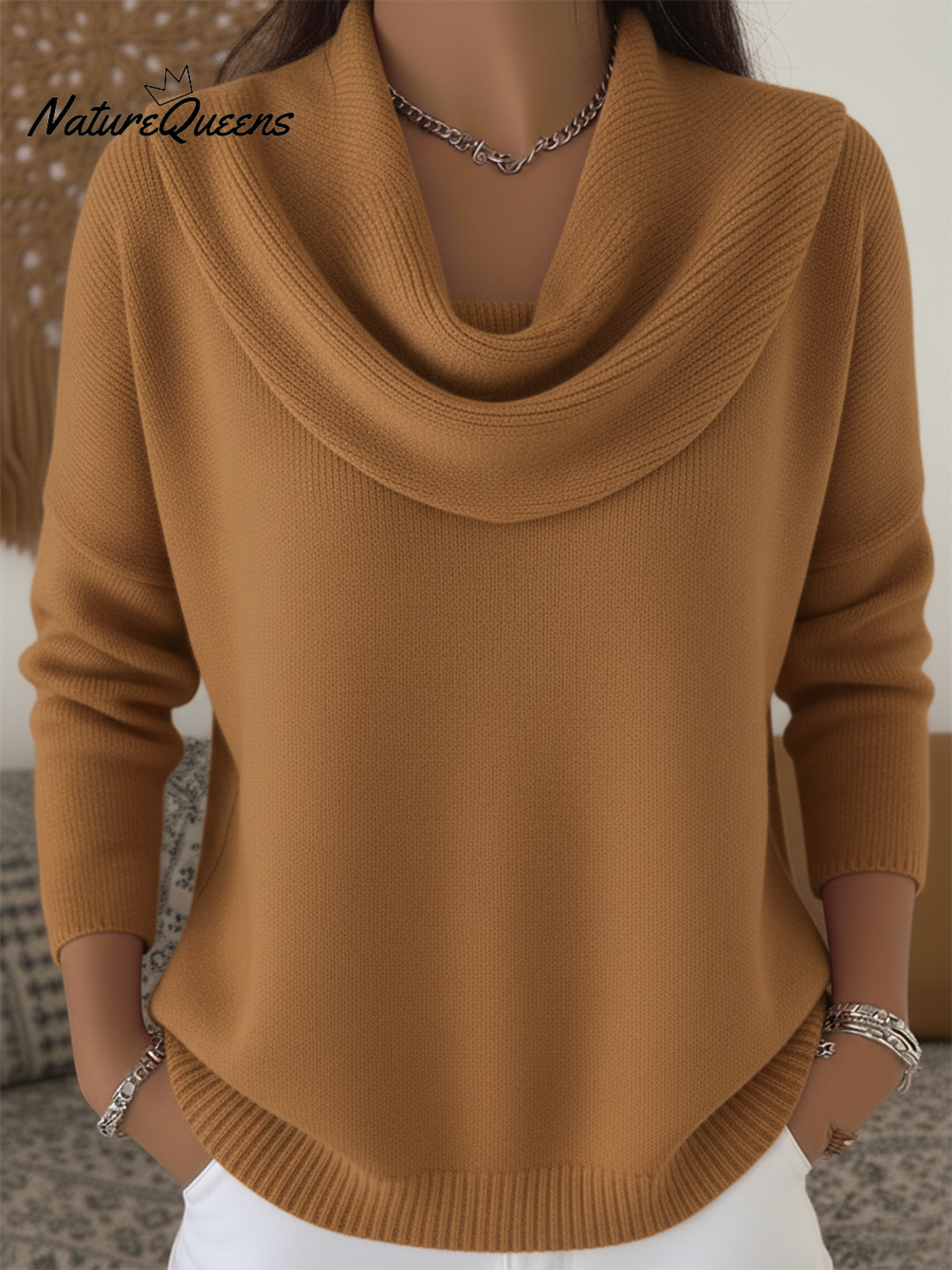 Women's Soft and Elegant Solid Color Ruffled Collar Sweater Top