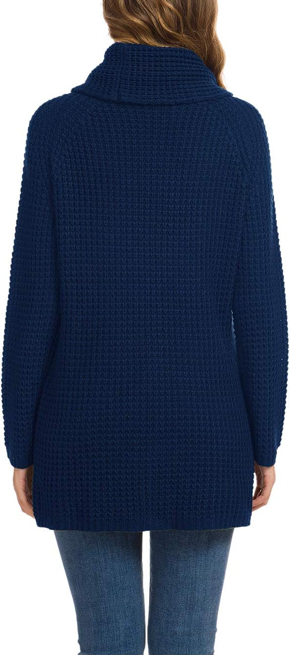 Women's Chunky Turtleneck Long Sleeve Asymmetric Hem Loose Knit Pullover Sweaters