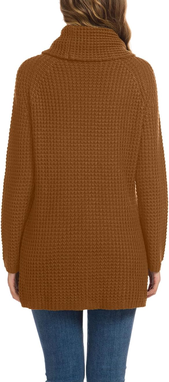 Women's Chunky Turtleneck Long Sleeve Asymmetric Hem Loose Knit Pullover Sweaters
