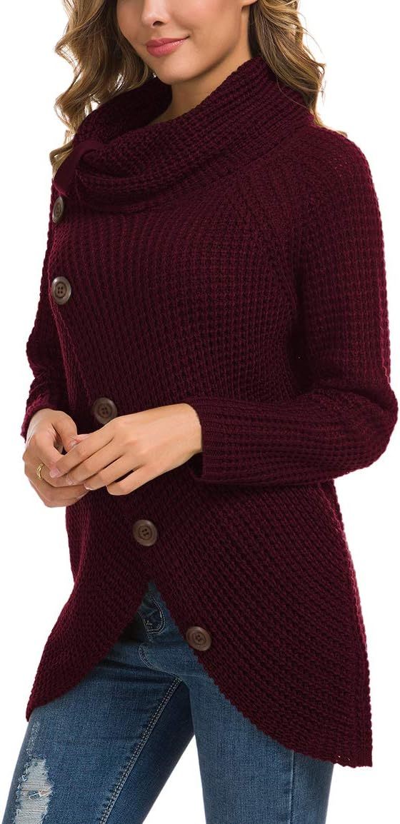 Women's Chunky Turtleneck Long Sleeve Asymmetric Hem Loose Knit Pullover Sweaters