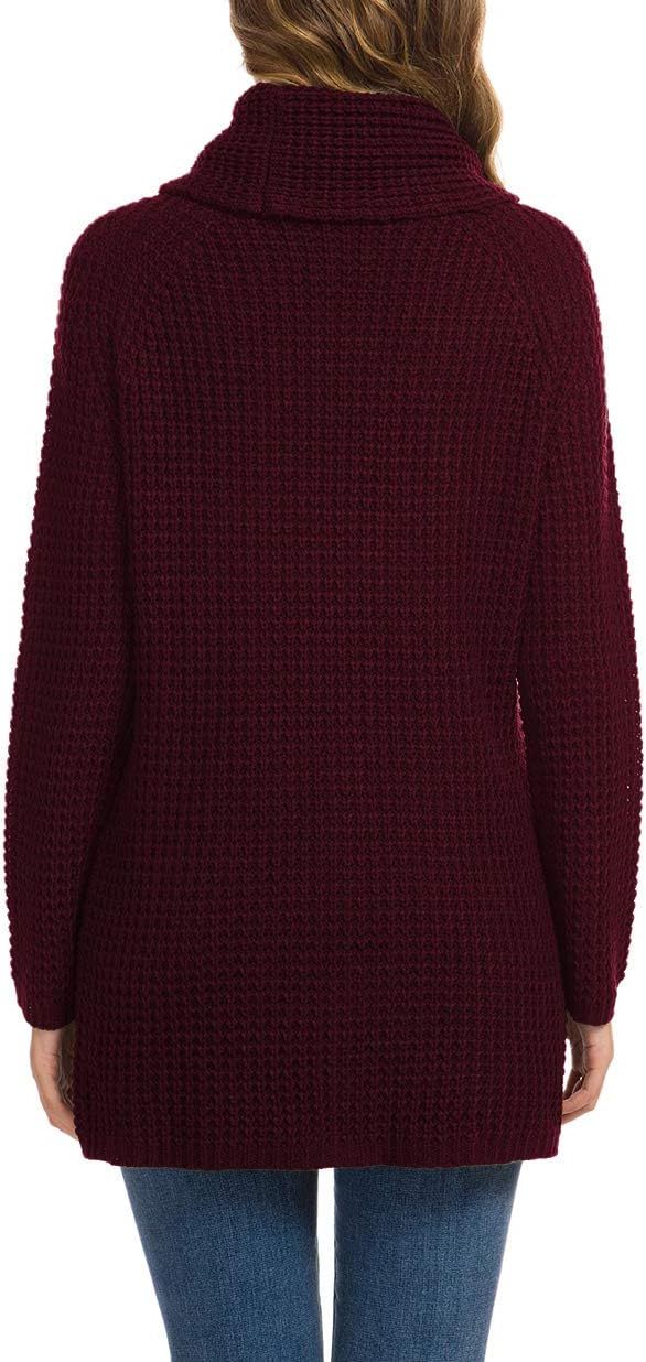 Women's Chunky Turtleneck Long Sleeve Asymmetric Hem Loose Knit Pullover Sweaters