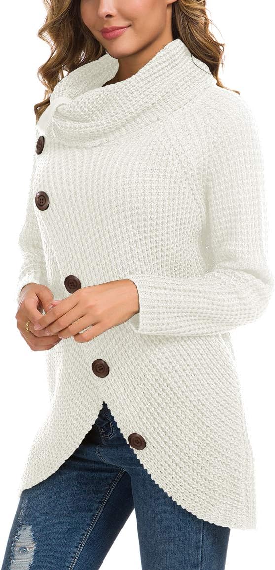 Women's Chunky Turtleneck Long Sleeve Asymmetric Hem Loose Knit Pullover Sweaters