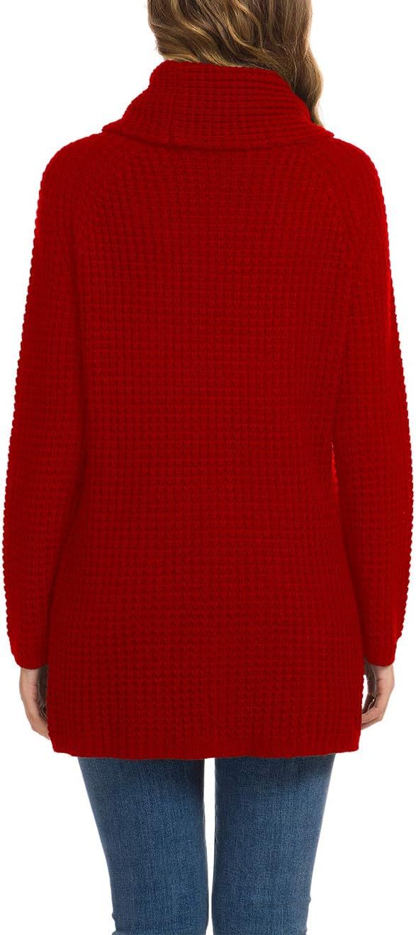 Women's Chunky Turtleneck Long Sleeve Asymmetric Hem Loose Knit Pullover Sweaters