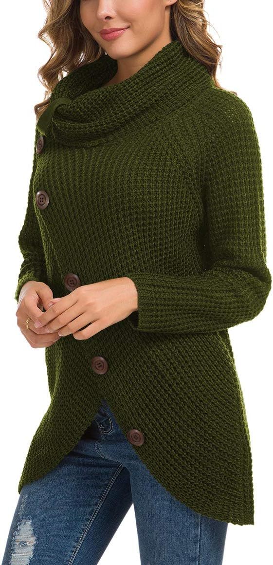 Women's Chunky Turtleneck Long Sleeve Asymmetric Hem Loose Knit Pullover Sweaters
