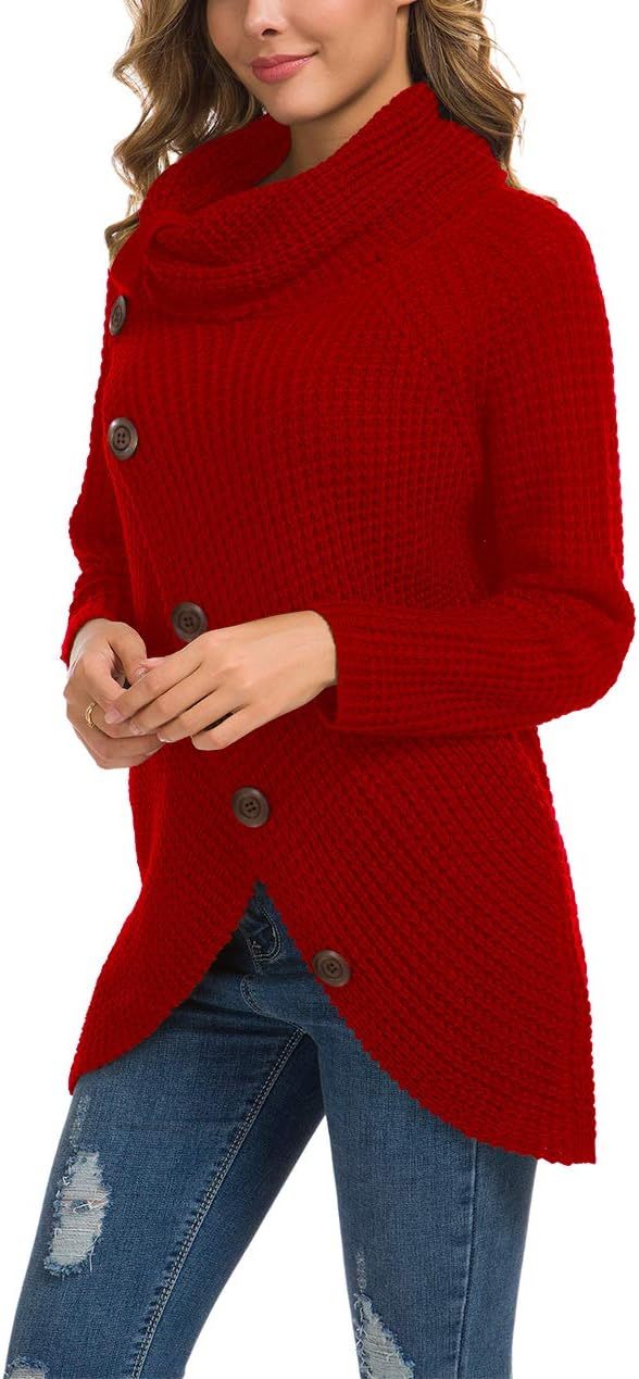 Women's Chunky Turtleneck Long Sleeve Asymmetric Hem Loose Knit Pullover Sweaters