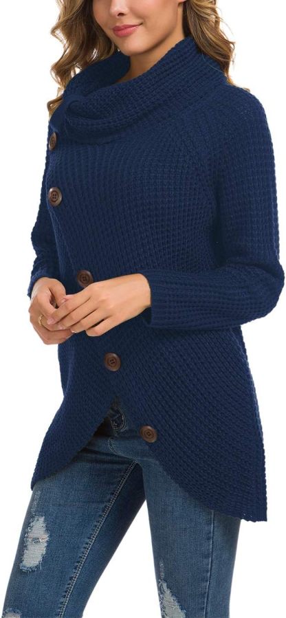 Women's Chunky Turtleneck Long Sleeve Asymmetric Hem Loose Knit Pullover Sweaters