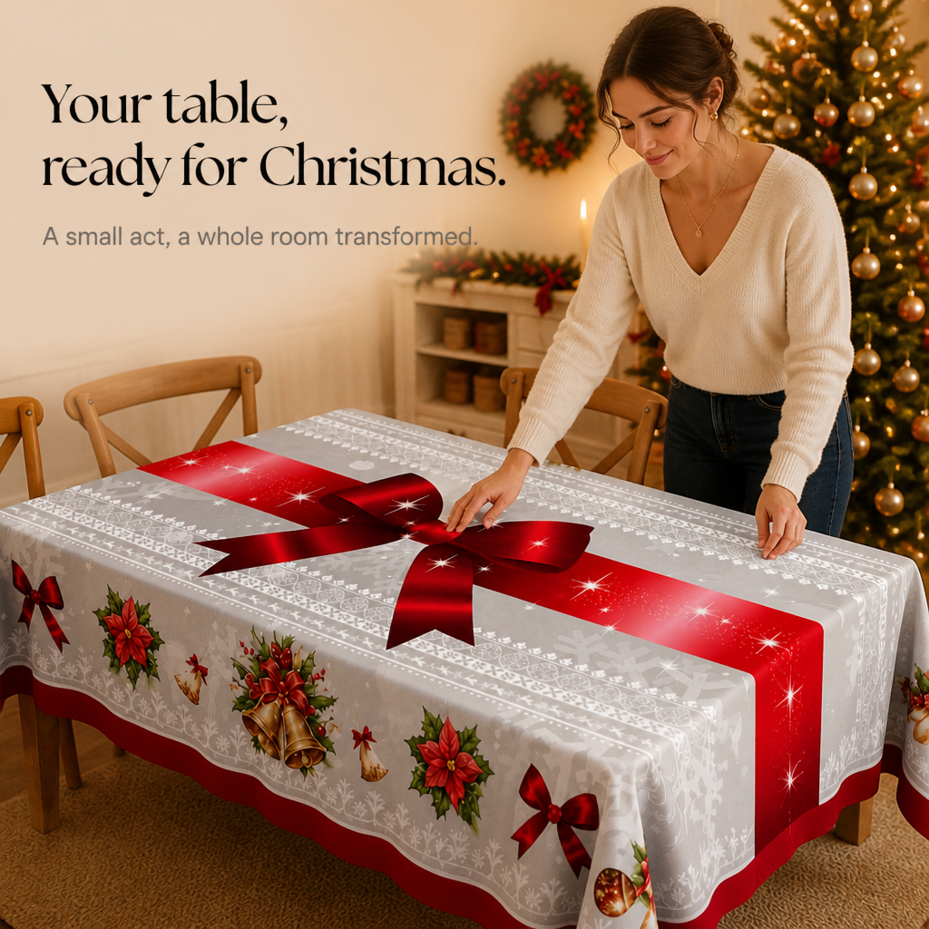 Red Bow Printed Christmas Tablecloth