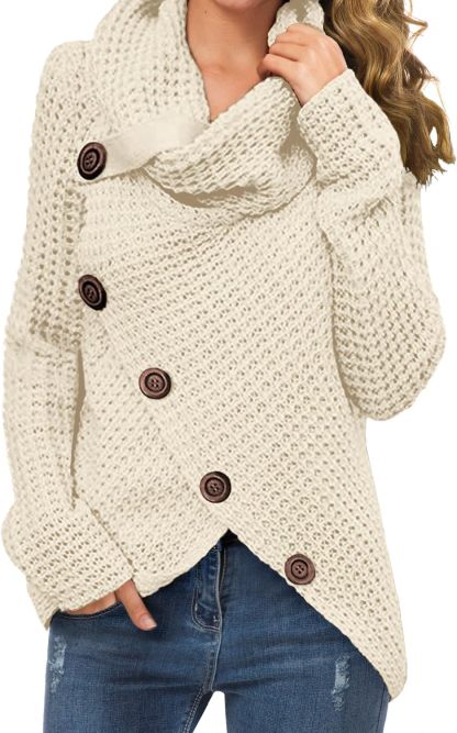 Women's Chunky Turtleneck Long Sleeve Asymmetric Hem Loose Knit Pullover Sweaters