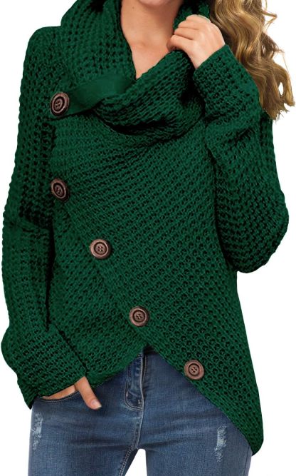 Women's Chunky Turtleneck Long Sleeve Asymmetric Hem Loose Knit Pullover Sweaters