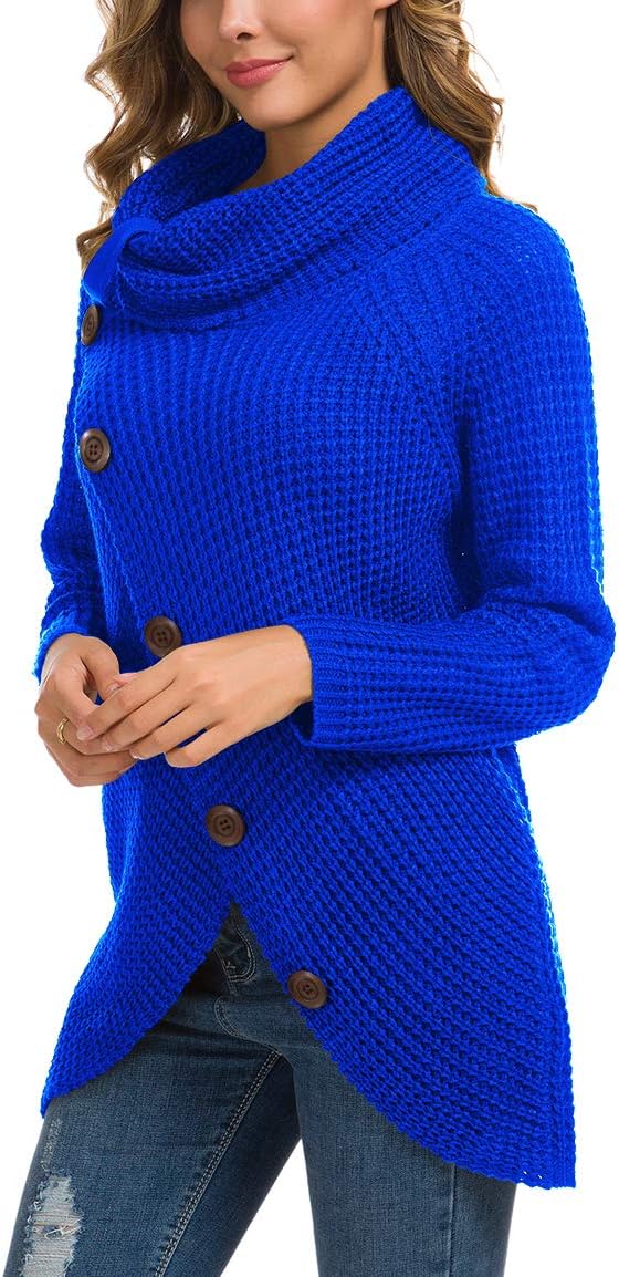 Women's Chunky Turtleneck Long Sleeve Asymmetric Hem Loose Knit Pullover Sweaters