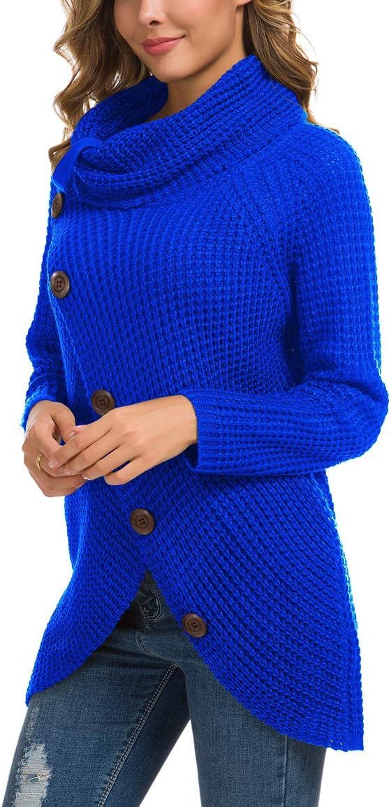 Women's Chunky Turtleneck Long Sleeve Asymmetric Hem Loose Knit Pullover Sweaters