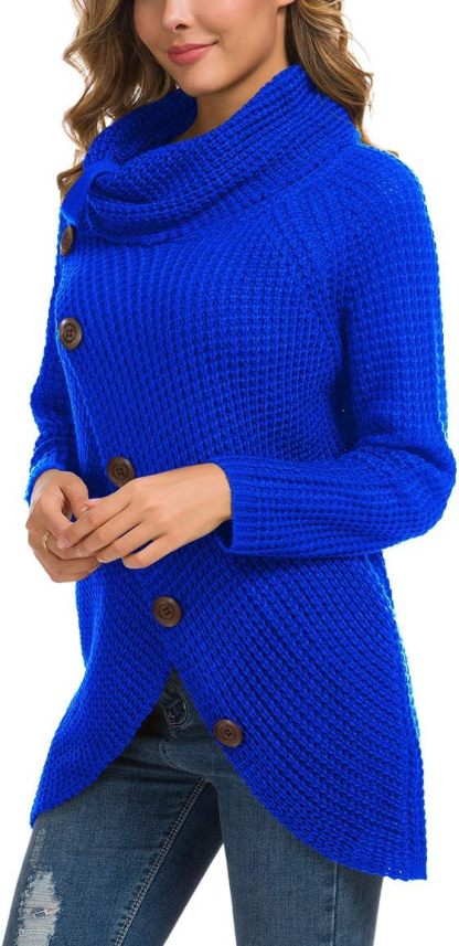 Women's Chunky Turtleneck Long Sleeve Asymmetric Hem Loose Knit Pullover Sweaters