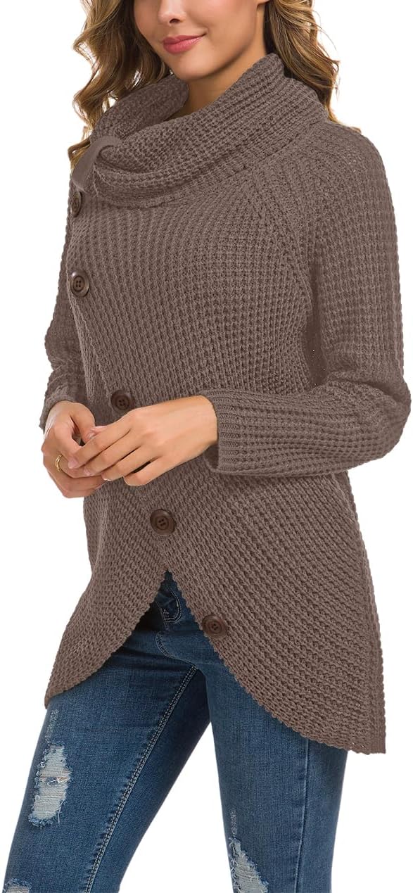 Women's Chunky Turtleneck Long Sleeve Asymmetric Hem Loose Knit Pullover Sweaters