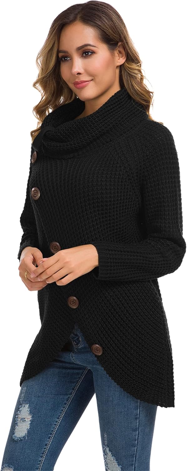 Women's Chunky Turtleneck Long Sleeve Asymmetric Hem Loose Knit Pullover Sweaters