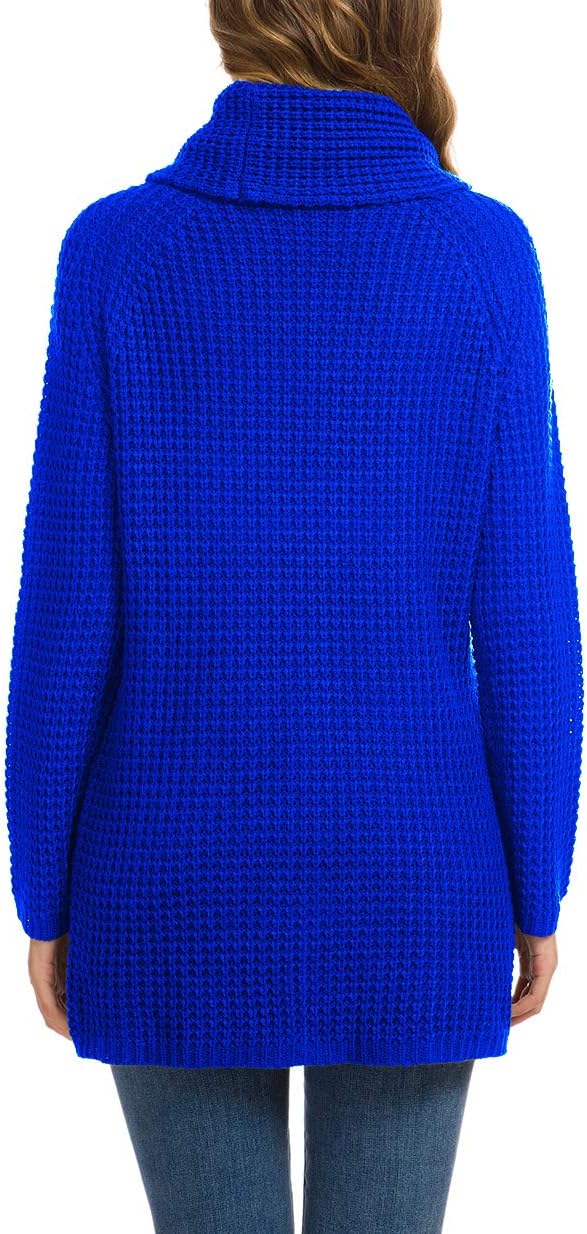 Women's Chunky Turtleneck Long Sleeve Asymmetric Hem Loose Knit Pullover Sweaters
