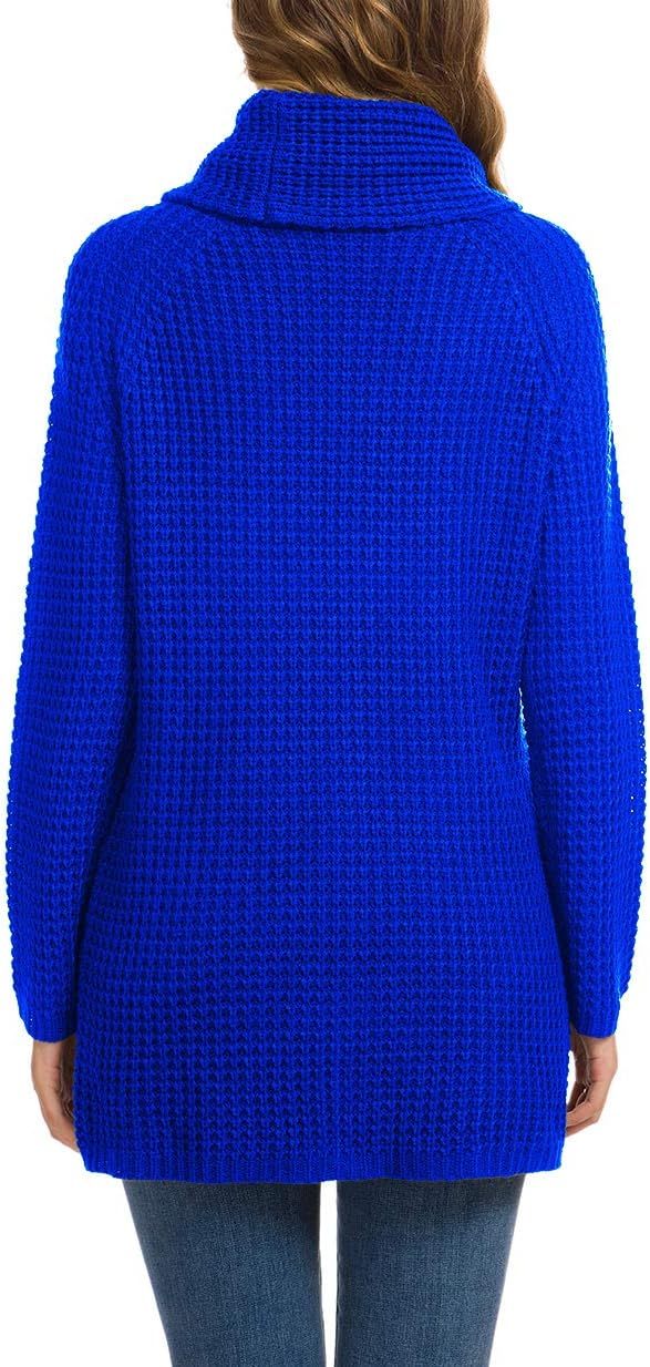 Women's Chunky Turtleneck Long Sleeve Asymmetric Hem Loose Knit Pullover Sweaters
