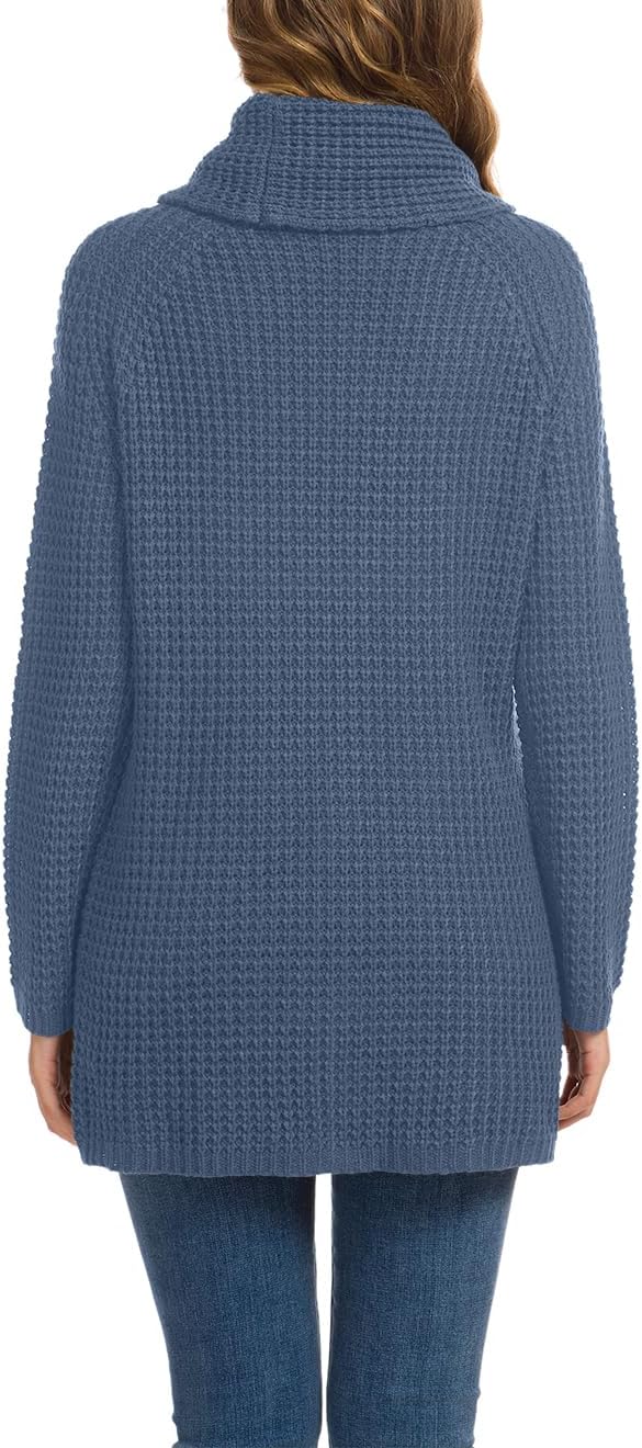 Women's Chunky Turtleneck Long Sleeve Asymmetric Hem Loose Knit Pullover Sweaters
