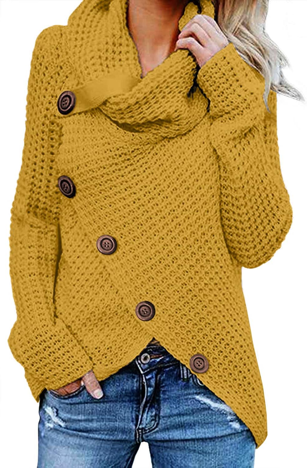 Women's Chunky Turtleneck Long Sleeve Asymmetric Hem Loose Knit Pullover Sweaters