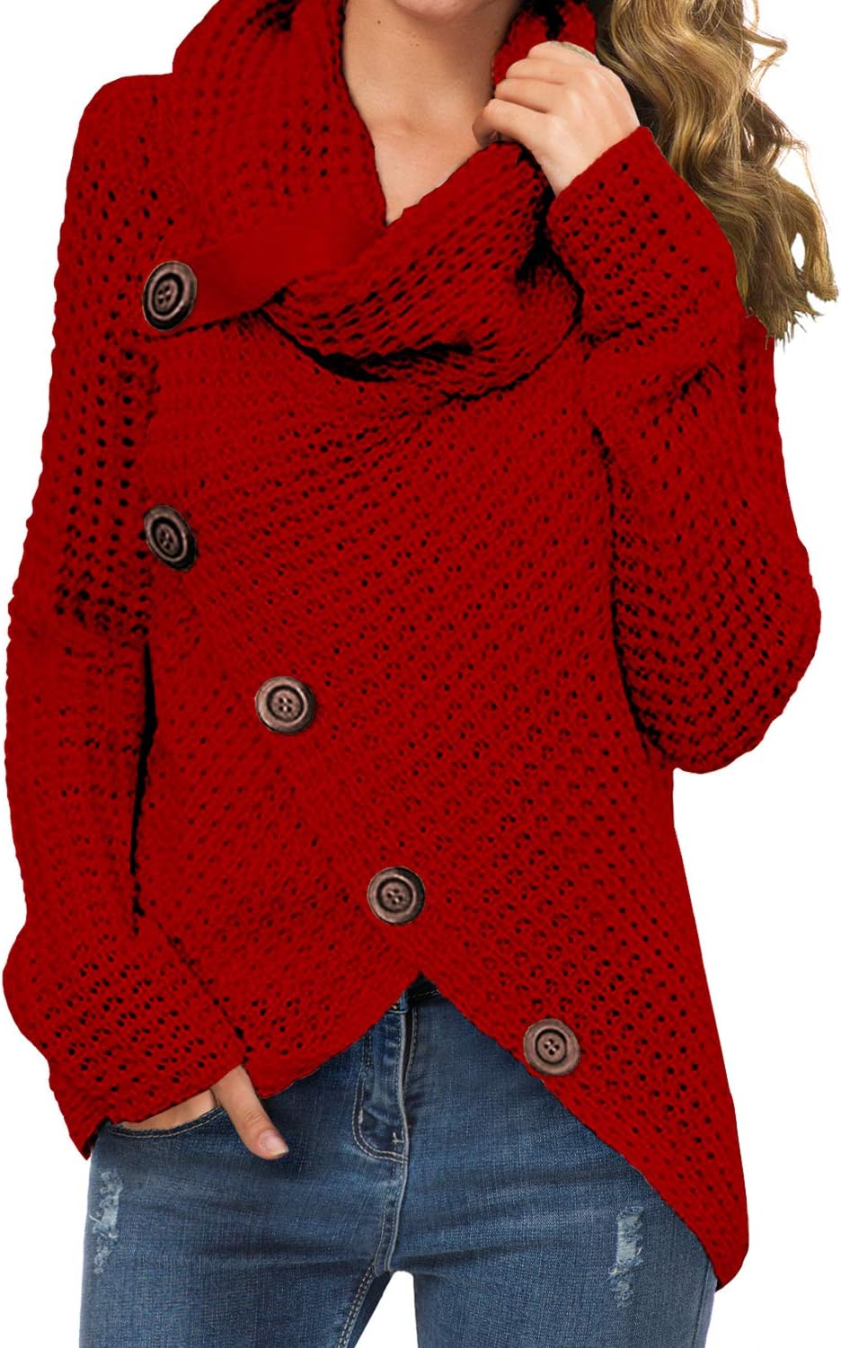 Women's Chunky Turtleneck Long Sleeve Asymmetric Hem Loose Knit Pullover Sweaters