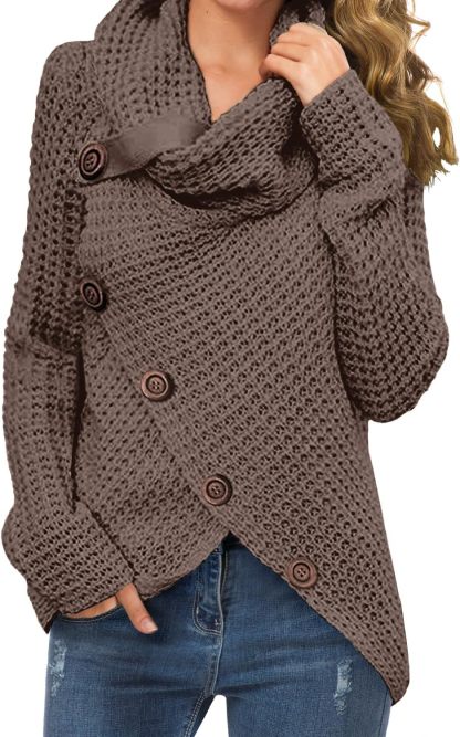 Women's Chunky Turtleneck Long Sleeve Asymmetric Hem Loose Knit Pullover Sweaters