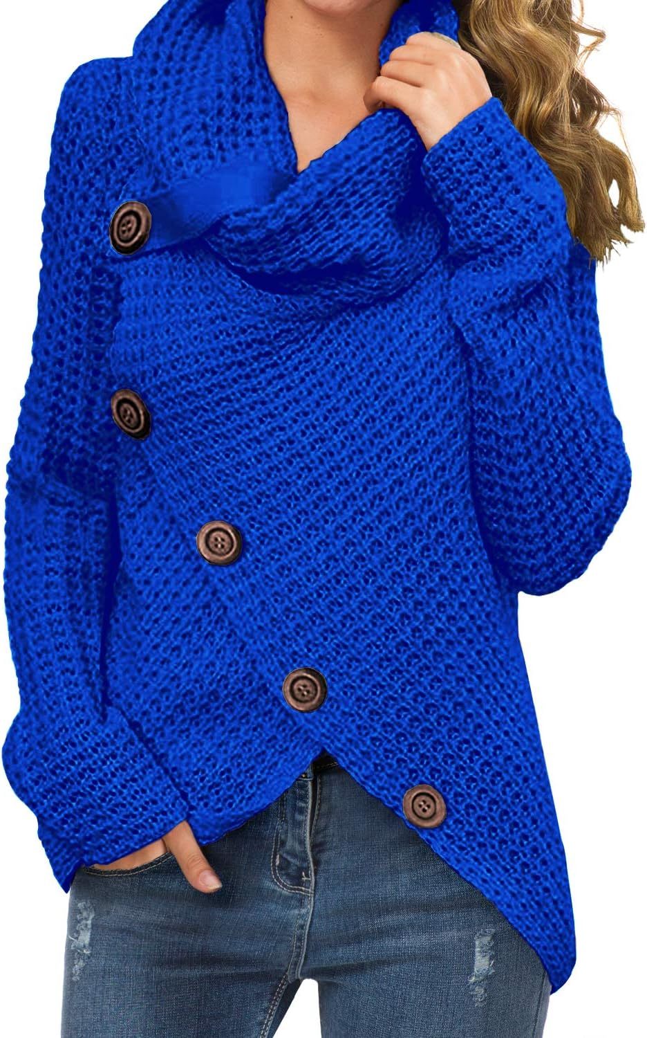 Women's Chunky Turtleneck Long Sleeve Asymmetric Hem Loose Knit Pullover Sweaters