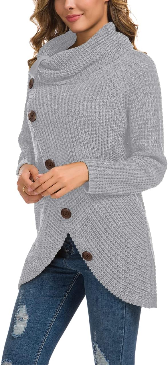 Women's Chunky Turtleneck Long Sleeve Asymmetric Hem Loose Knit Pullover Sweaters