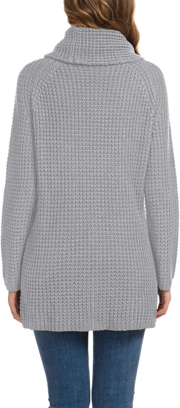 Women's Chunky Turtleneck Long Sleeve Asymmetric Hem Loose Knit Pullover Sweaters