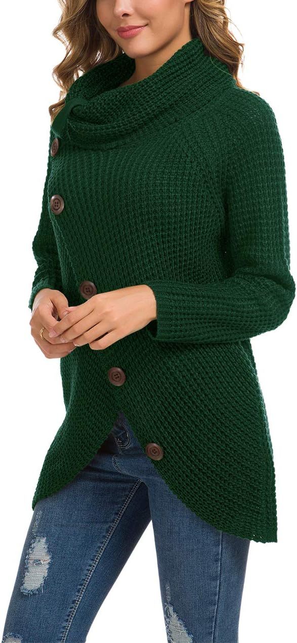Women's Chunky Turtleneck Long Sleeve Asymmetric Hem Loose Knit Pullover Sweaters
