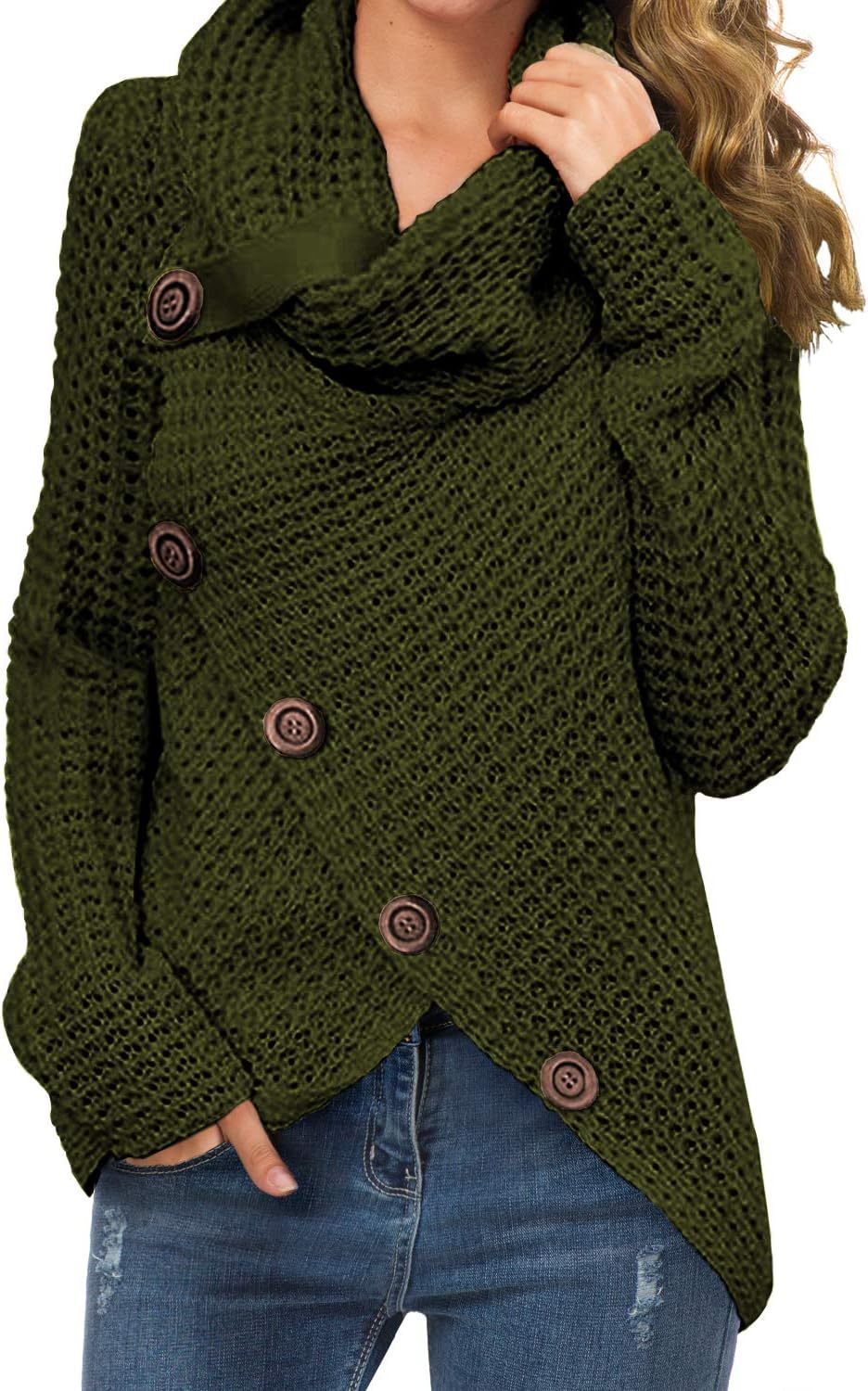 Women's Chunky Turtleneck Long Sleeve Asymmetric Hem Loose Knit Pullover Sweaters