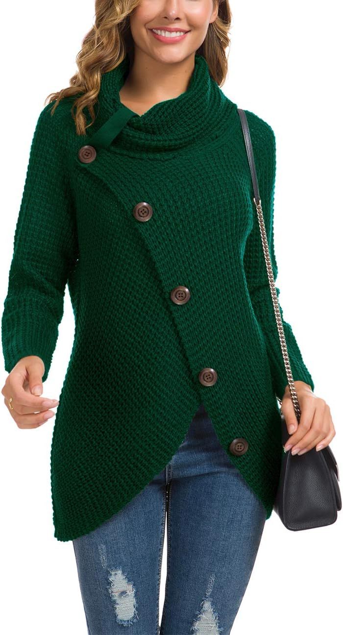 Women's Chunky Turtleneck Long Sleeve Asymmetric Hem Loose Knit Pullover Sweaters