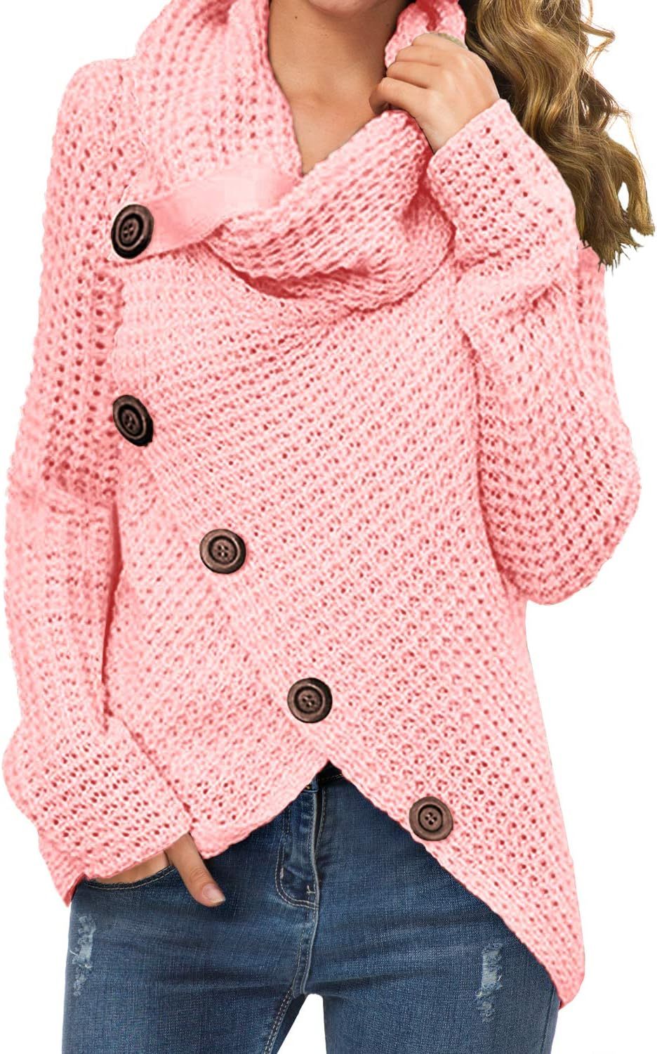 Women's Chunky Turtleneck Long Sleeve Asymmetric Hem Loose Knit Pullover Sweaters
