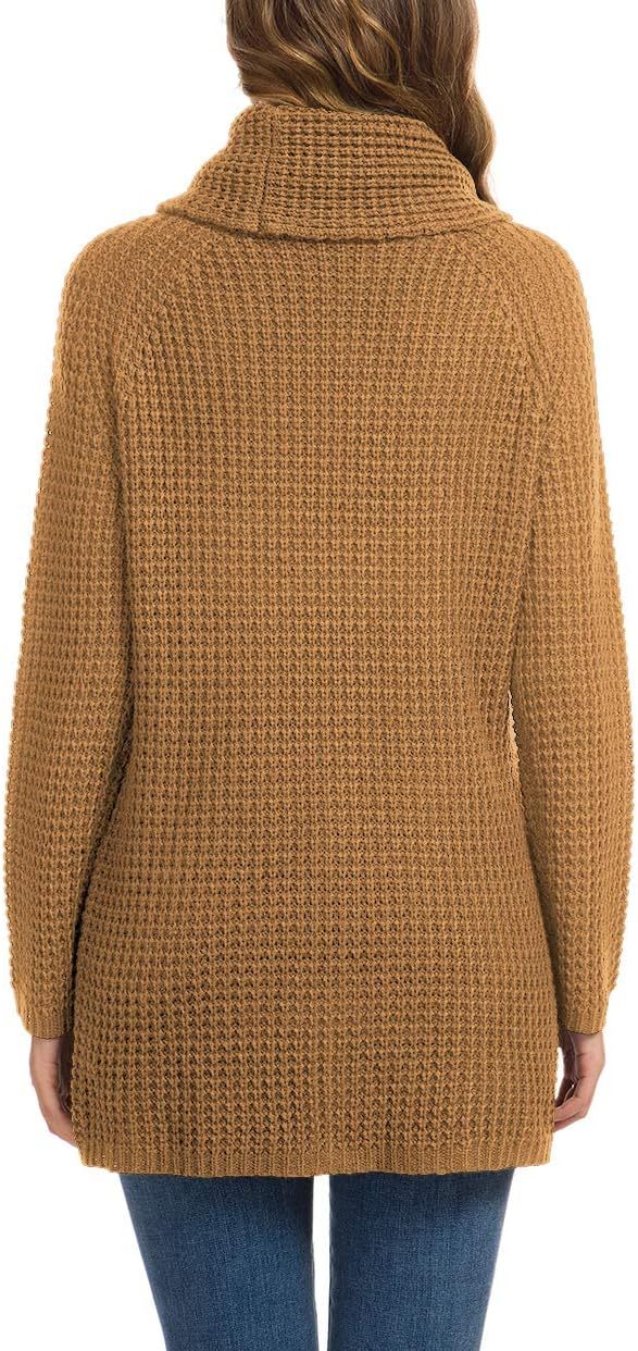 Women's Chunky Turtleneck Long Sleeve Asymmetric Hem Loose Knit Pullover Sweaters