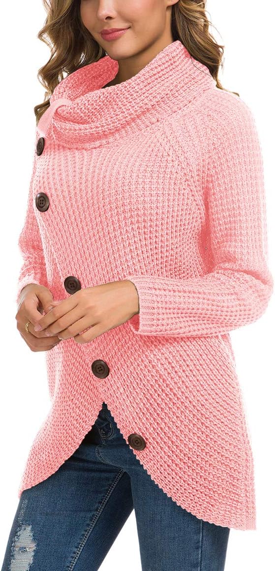 Women's Chunky Turtleneck Long Sleeve Asymmetric Hem Loose Knit Pullover Sweaters