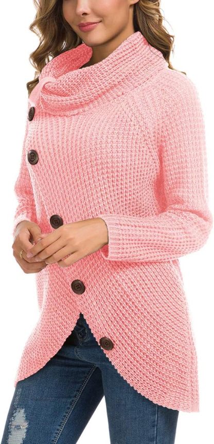 Women's Chunky Turtleneck Long Sleeve Asymmetric Hem Loose Knit Pullover Sweaters