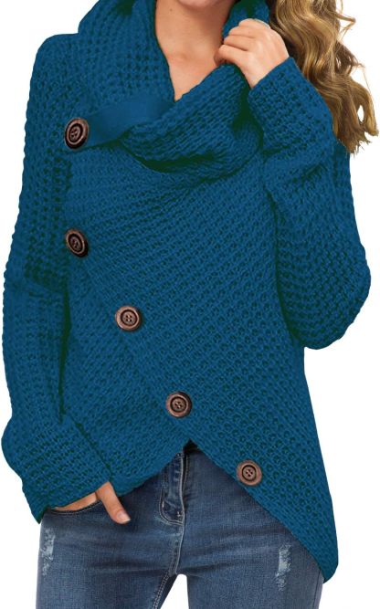 Women's Chunky Turtleneck Long Sleeve Asymmetric Hem Loose Knit Pullover Sweaters