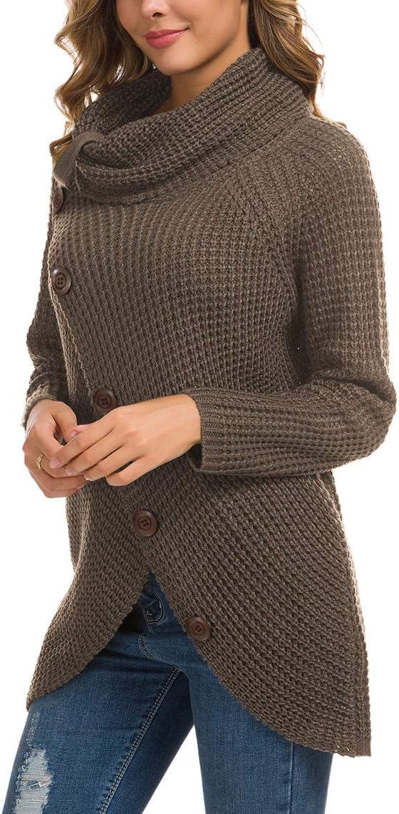 Women's Chunky Turtleneck Long Sleeve Asymmetric Hem Loose Knit Pullover Sweaters