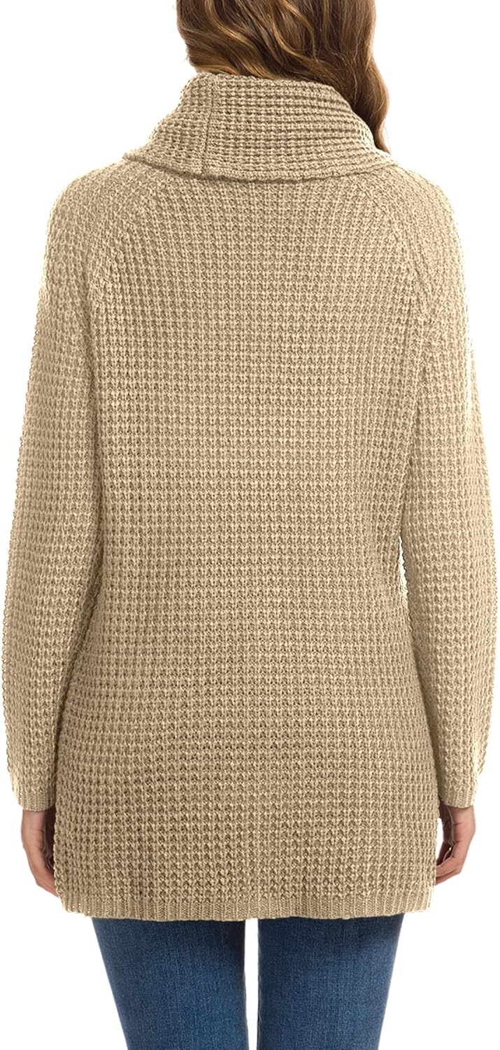 Women's Chunky Turtleneck Long Sleeve Asymmetric Hem Loose Knit Pullover Sweaters