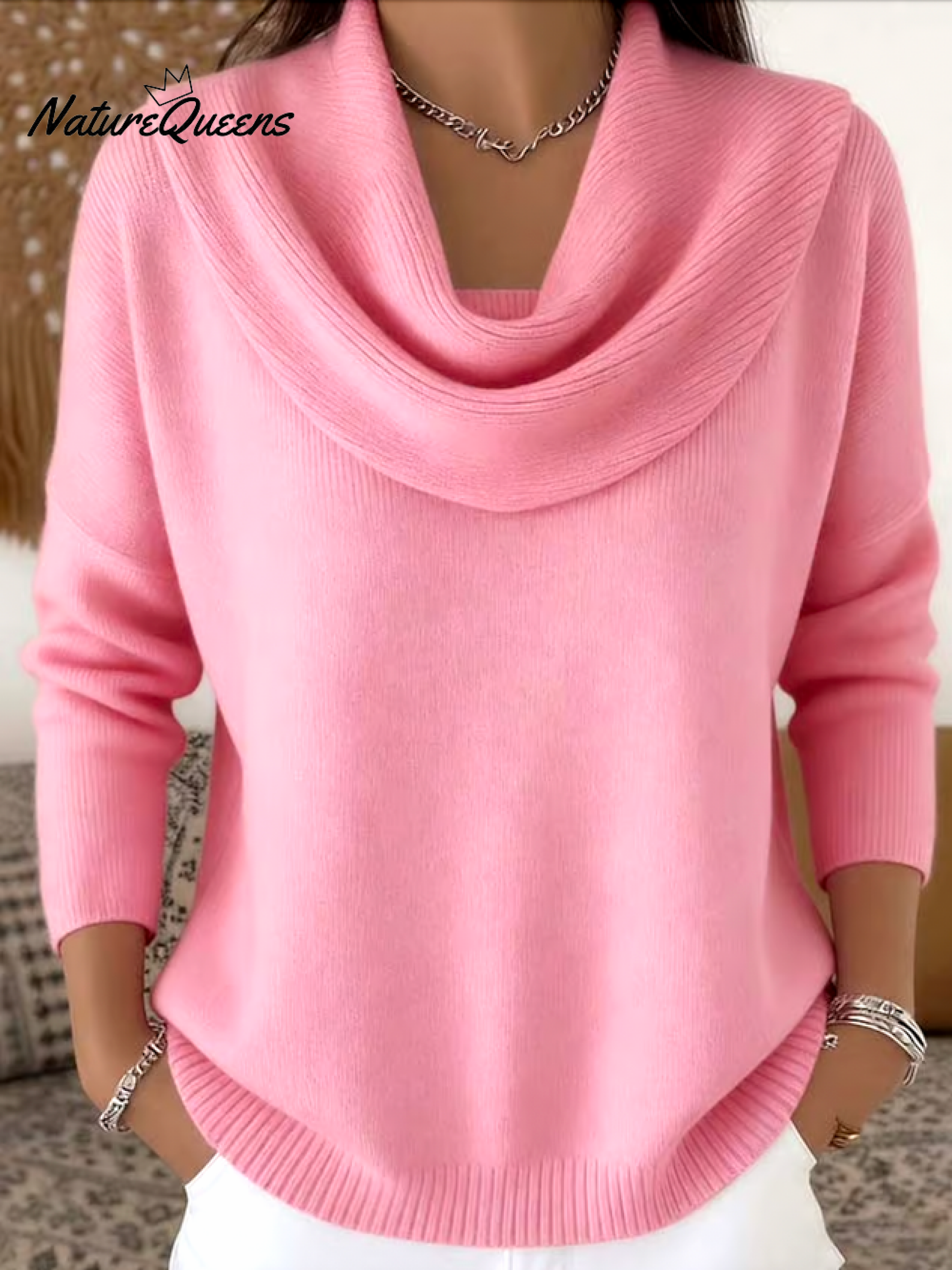 Women's Soft and Elegant Solid Color Ruffled Collar Sweater Top