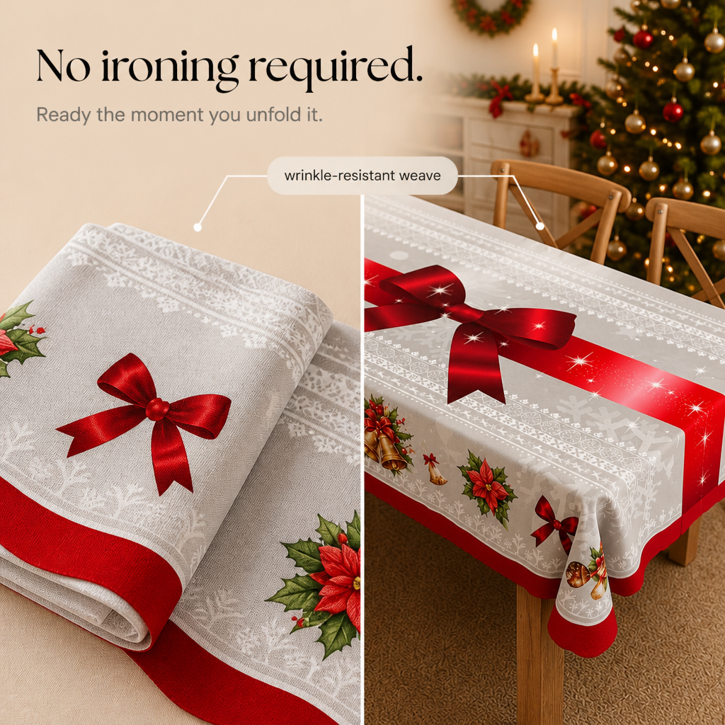 Red Bow Printed Christmas Tablecloth