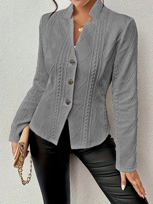 Women Geometric Spring/Fall Outerwear Vintage Embossed Long Sleeve Mock Neck Regular Blazer
