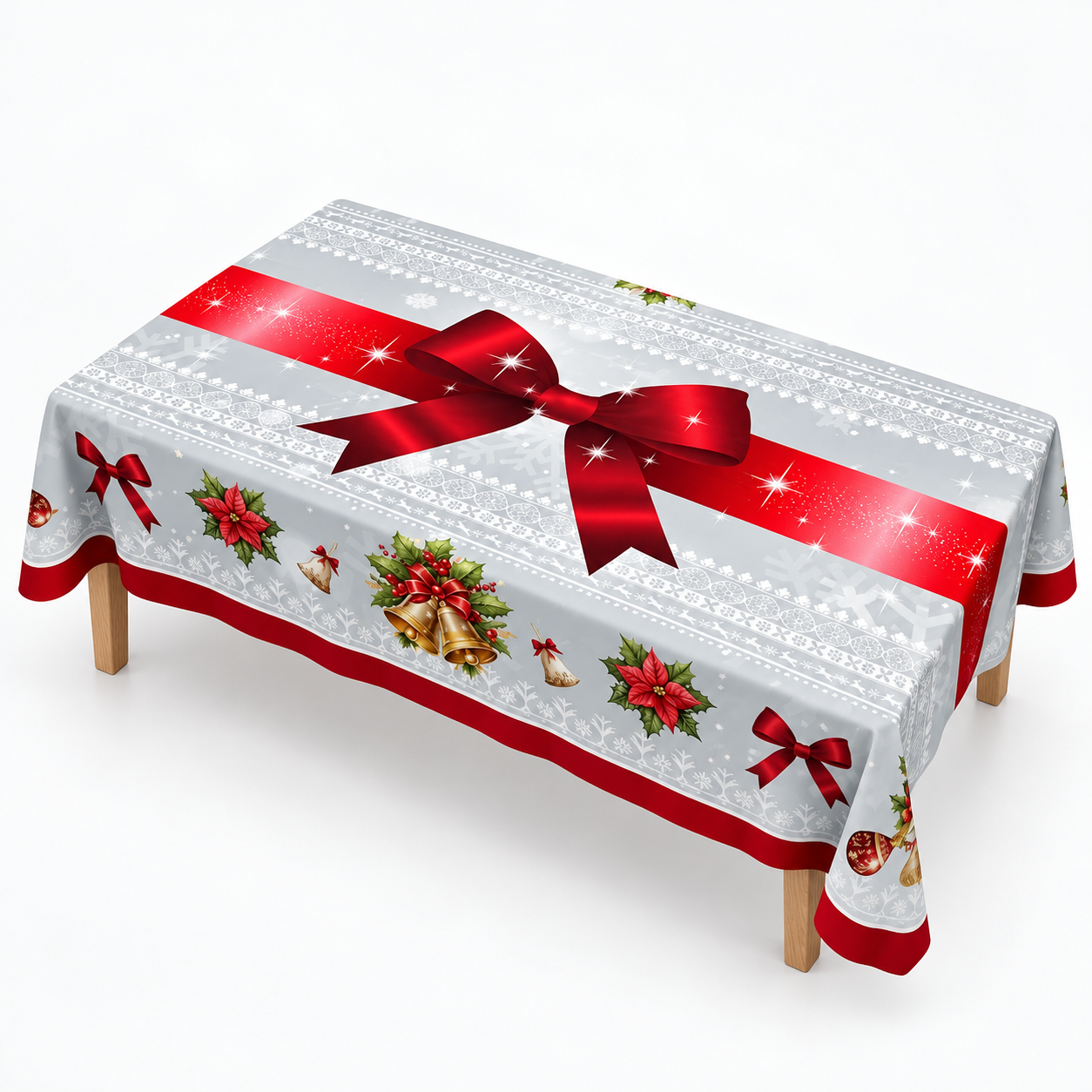 Red Bow Printed Christmas Tablecloth