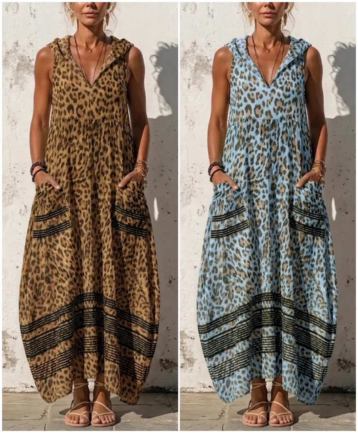 Stylish Casual Leopard-print Hooded Sleeveless Dress